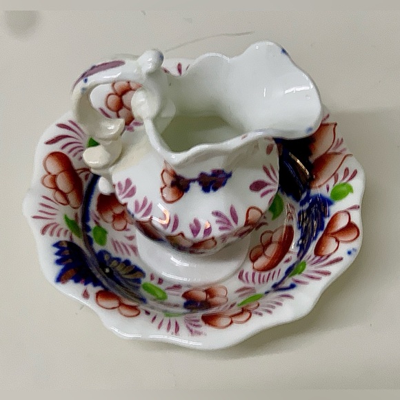 19th Century Antique Gaudy Welsh Grape Pattern Miniature Jug Pitcher & Bowl - Picture 8 of 16